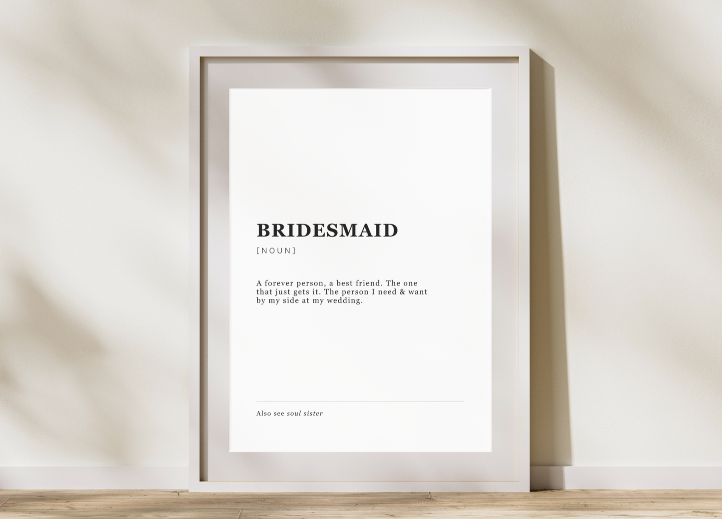 Bridesmaid Definition Art Card Poster Printable