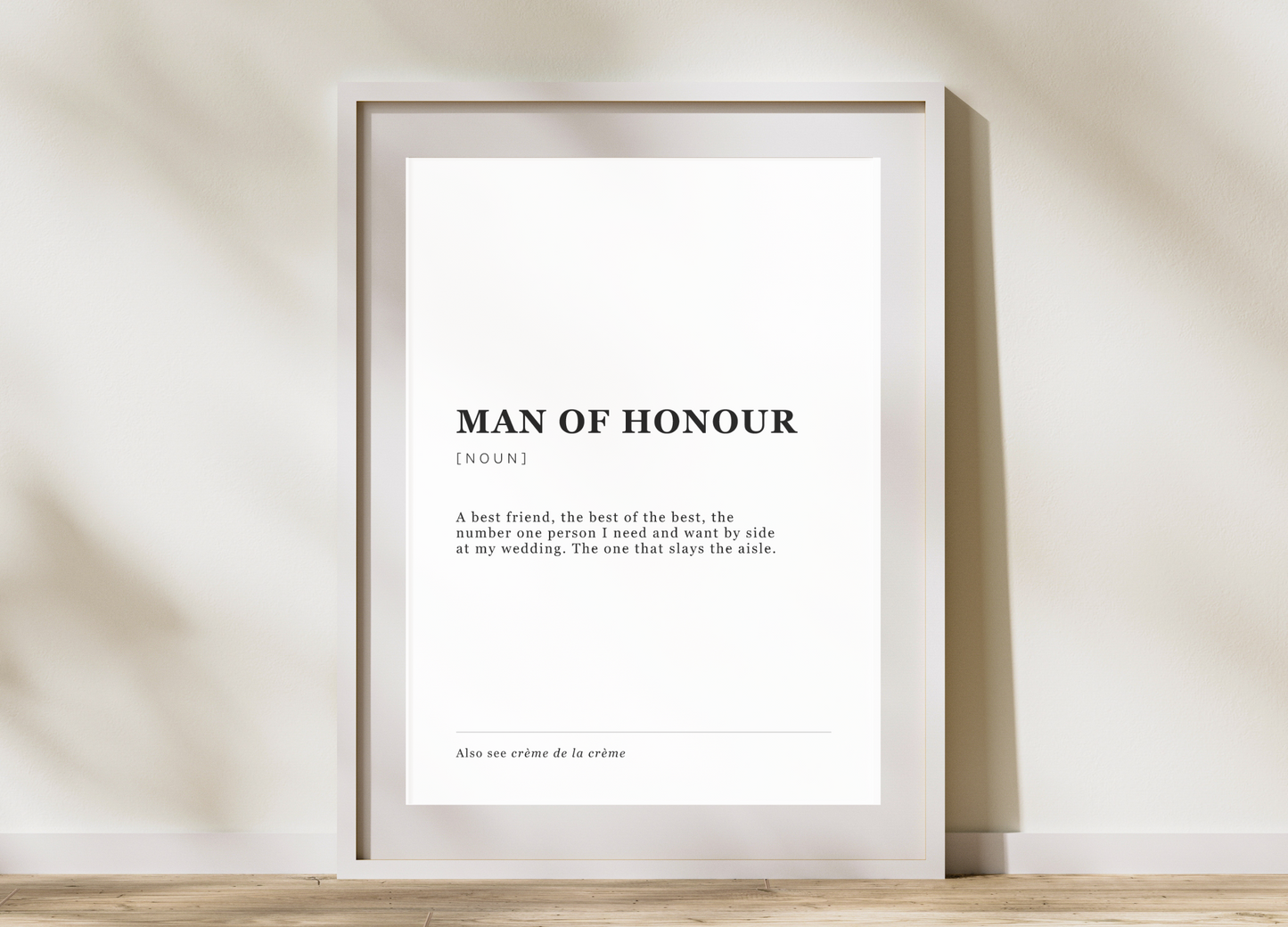Man of Honour Definition Art Card Poster Printable